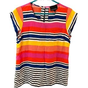 Cynthia Rowley multi colored stripped capped sleeve blouse